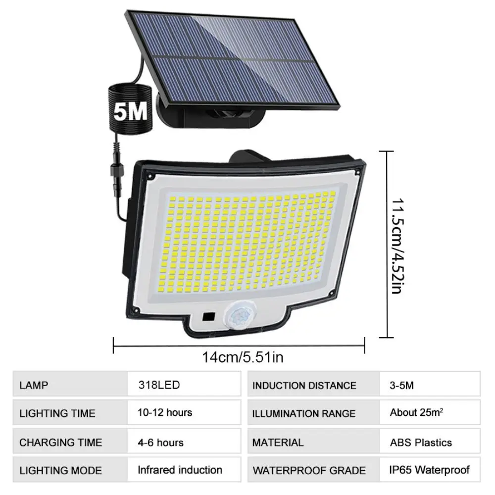 106/318 LED Solar Light Outdoor 328 LED Spotlights IP65 Waterproof Motion Sensor Human Solar Flood Security Lights 3 Modes 6