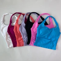 No Logo Seamless Halter Top Backless Longline Strappy Padded Gym Top Women Built-in Bra Removable Cups Activewear Yoga Tank Tops - Image 2