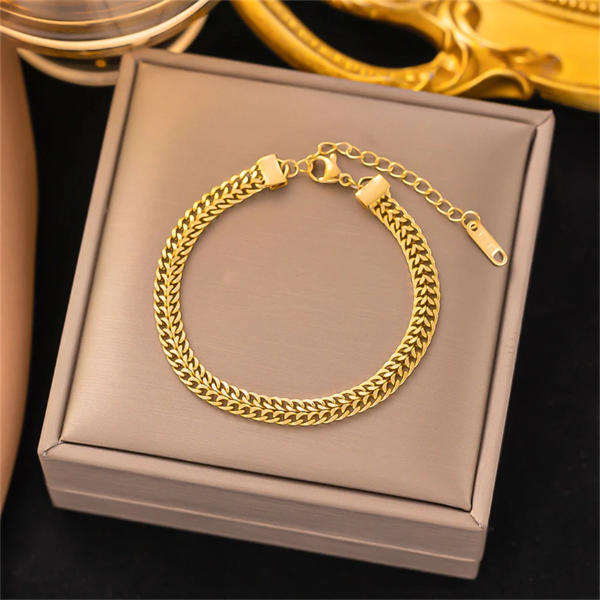 316L Stainless Steel Jewelry Minimalism Japan Korea Weave Charm Thick Chain Bracelets Necklaces For Women fashion accessories