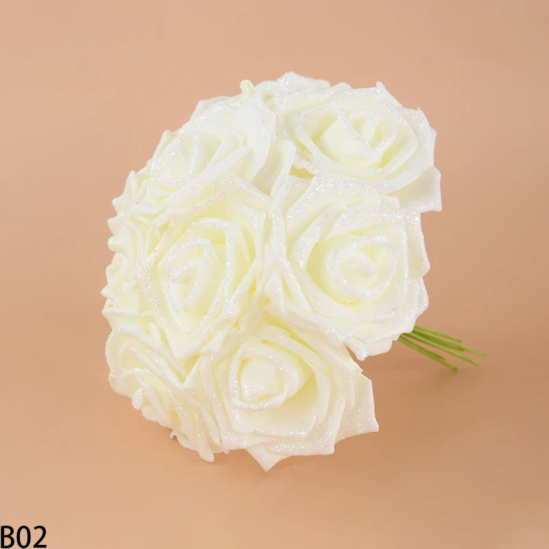 10/20/30 Stück künstliche Rosenblütenköpfe mit Stiel, glitzernde PE-Schaum-Rosen, künstliche Blumen, DIY, Hochzeit, Brautparty, Party, Heimdekoration – Detail 2