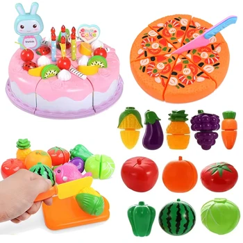 Cutting Fruits Vegetables Toys Set Game Baby Plastic Food Toy Simulated Kitchen Toy Children Pretend Play Cakes Toys Girls Gifts