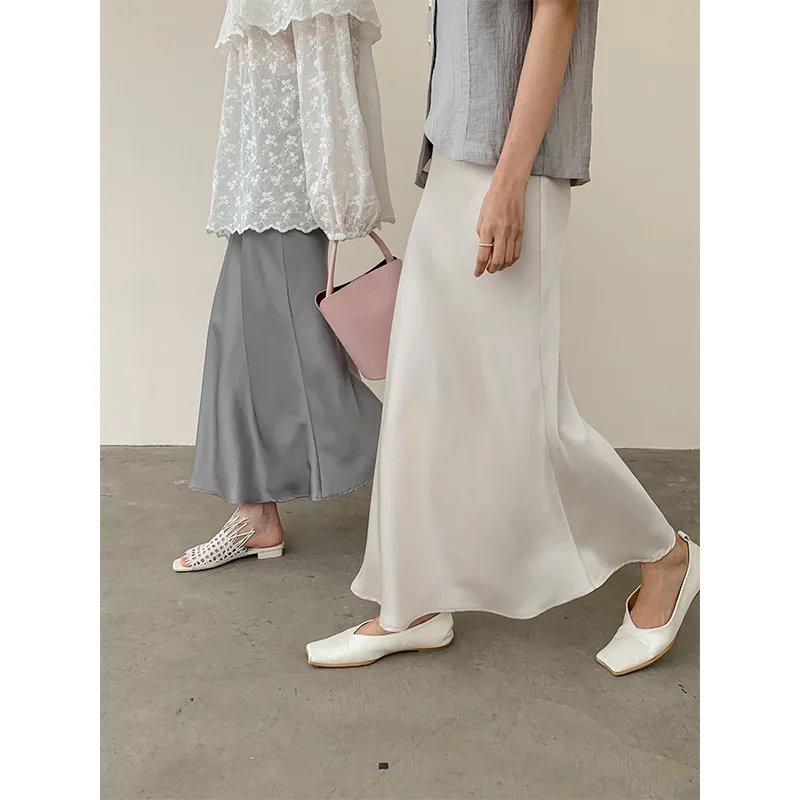 

Elegant Ladies Women's Satin Skirts 2023 Summer Goth Clothes Solid Fit A-line Half Length Harajuku Zipper Y2k Skirt For Women