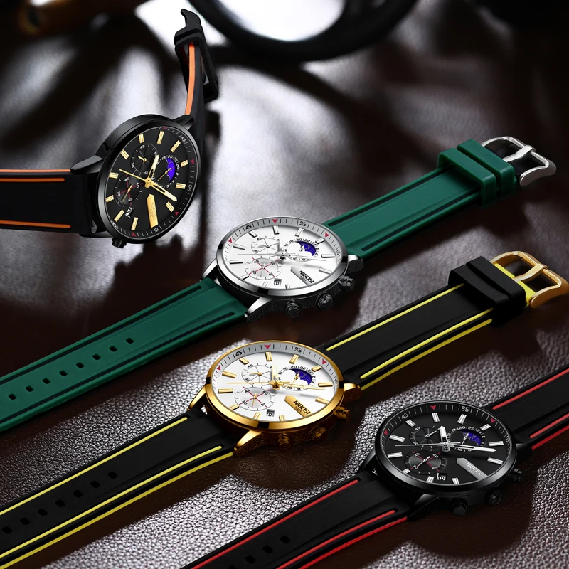 NIBOSI Fashion Silicone Strap Quartz Watch for Men Waterproof Sports Chronograph Mens Watches Top Brand Luxury Relogio Masculino