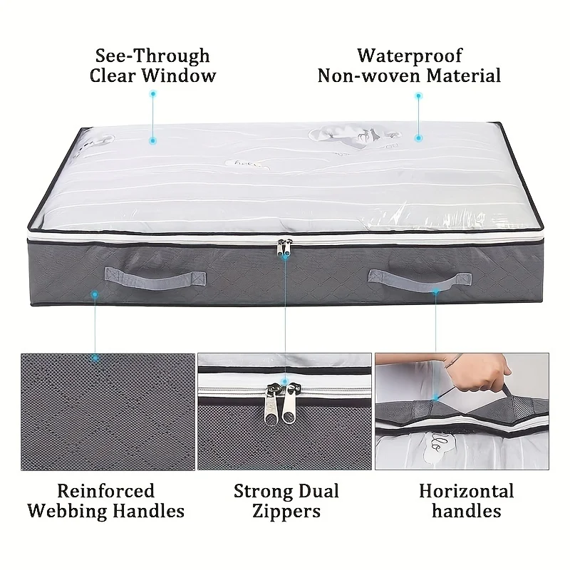 Large Capacity Under Bed Storage Bag Clear Window, Reinforced Handles Foldable Durable Closet Organizer for Blankets Clothing 6
