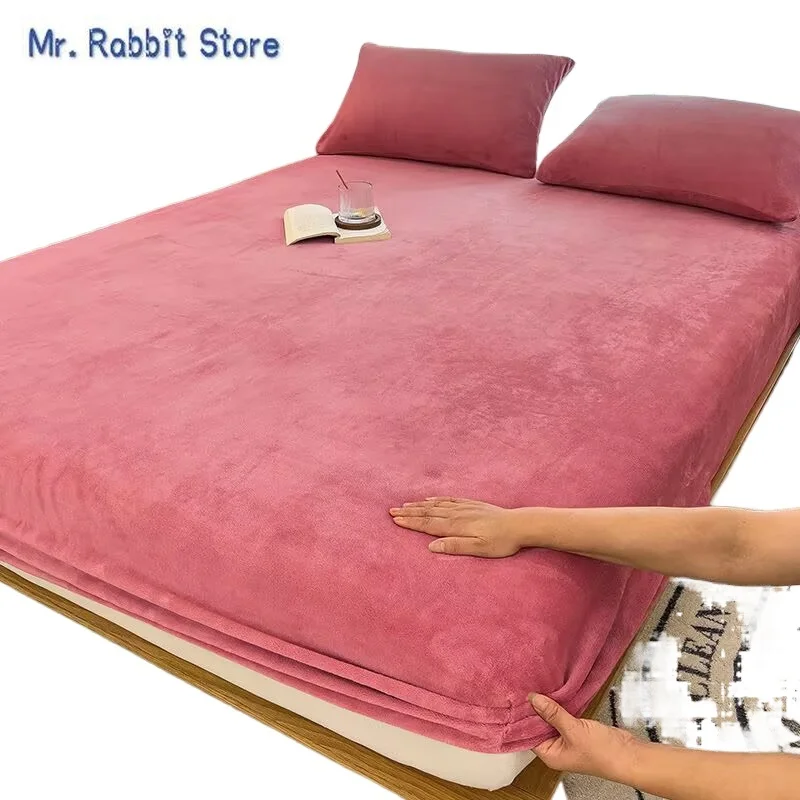 Warm Velvet Bedspread Mattress Cover Winter Plush Elastic Fitted Sheet Double Bed Sheet Soft Bed Protector 90 120 150 180 200