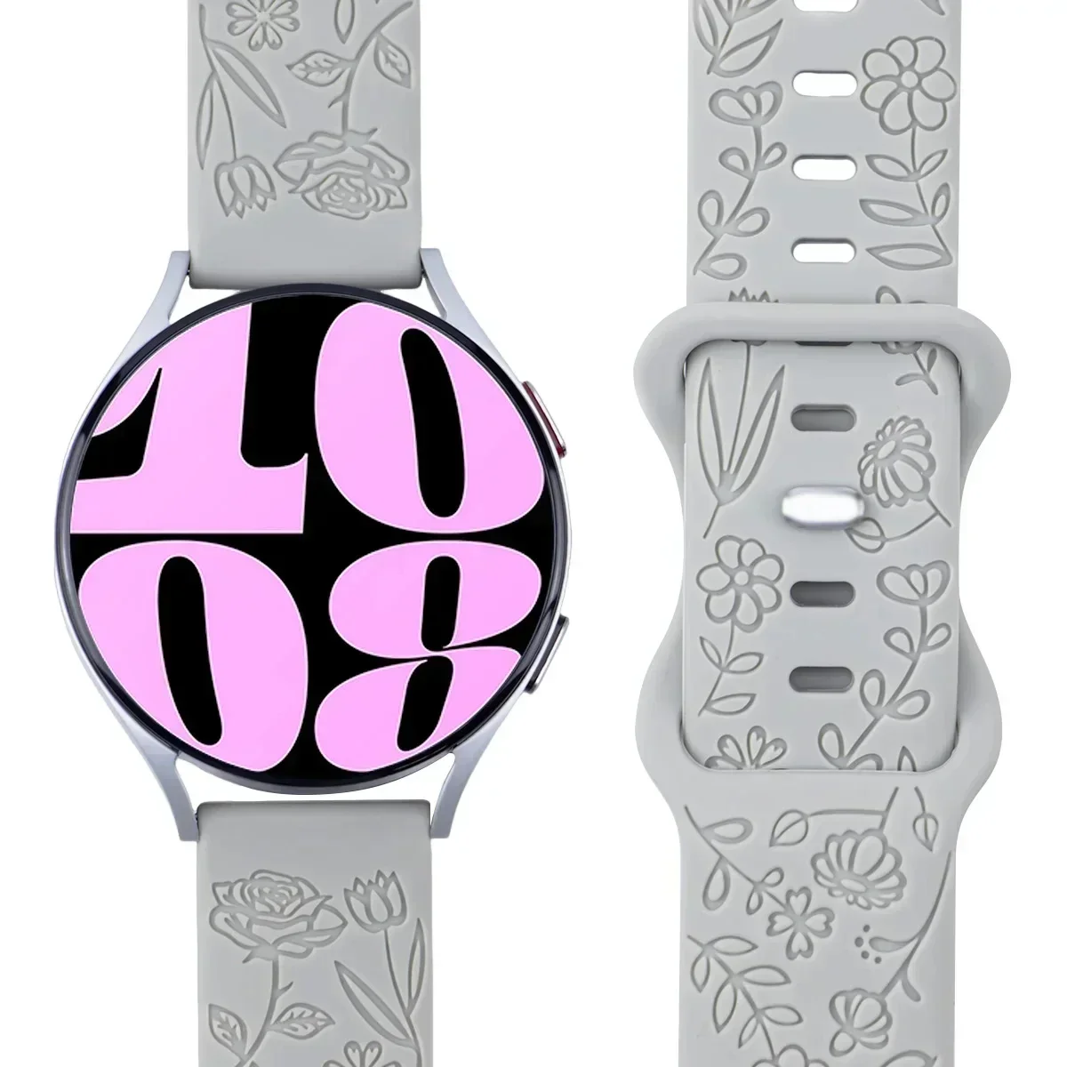 Rose Engraved Floral Watch Band - 18mm, 20mm, 22mm