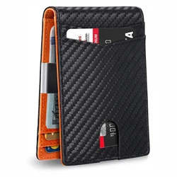 Men's Slim Leather Wallet with RFID Blocking & Money Clip - Front Pocket Bifold Card Holder (Orange)