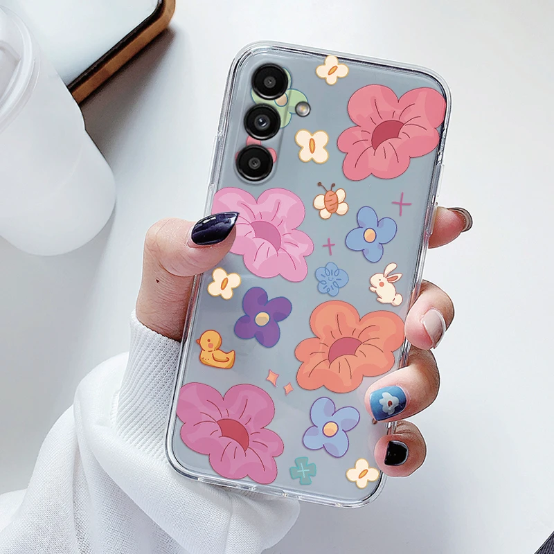 Clear Floral Cartoon Heart Shockproof Soft TPU Case - Transparent Cover