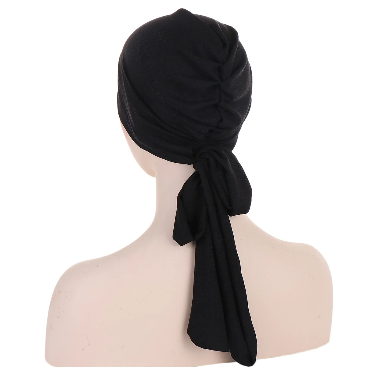 elastic solid colour pre-tied hijab head scarf