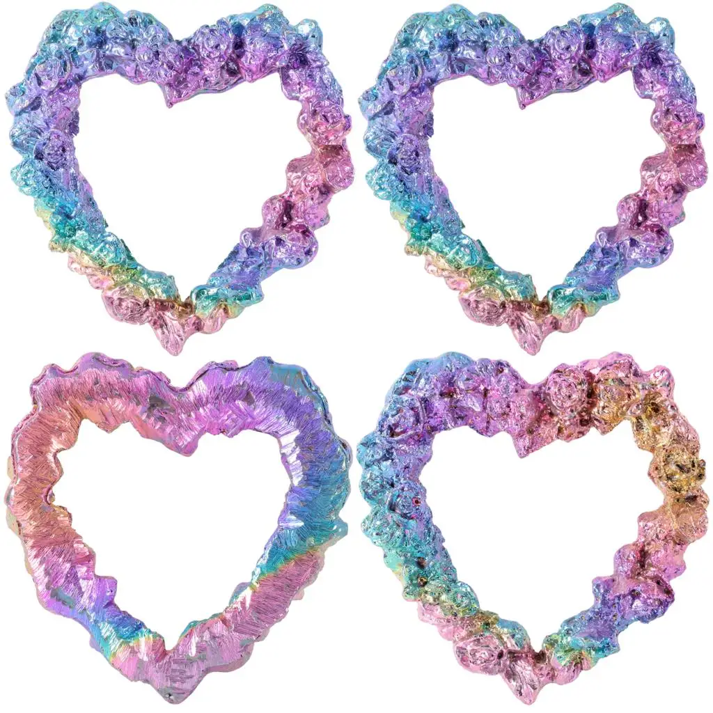 Hand Carved Love Heart Star Moon Shape Bismuth Ore Rainbow Quartz Crystal Stone Specimen Ornaments For Home Decor