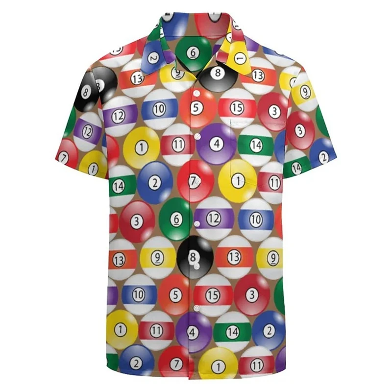 thumbnail image 1 of Camiseta hawaiana divertida para hombre con estampado de billar en 3D, camiseta holgada de verano para playa de manga corta de gran tamaño, ropa para hombre, 1 of 5