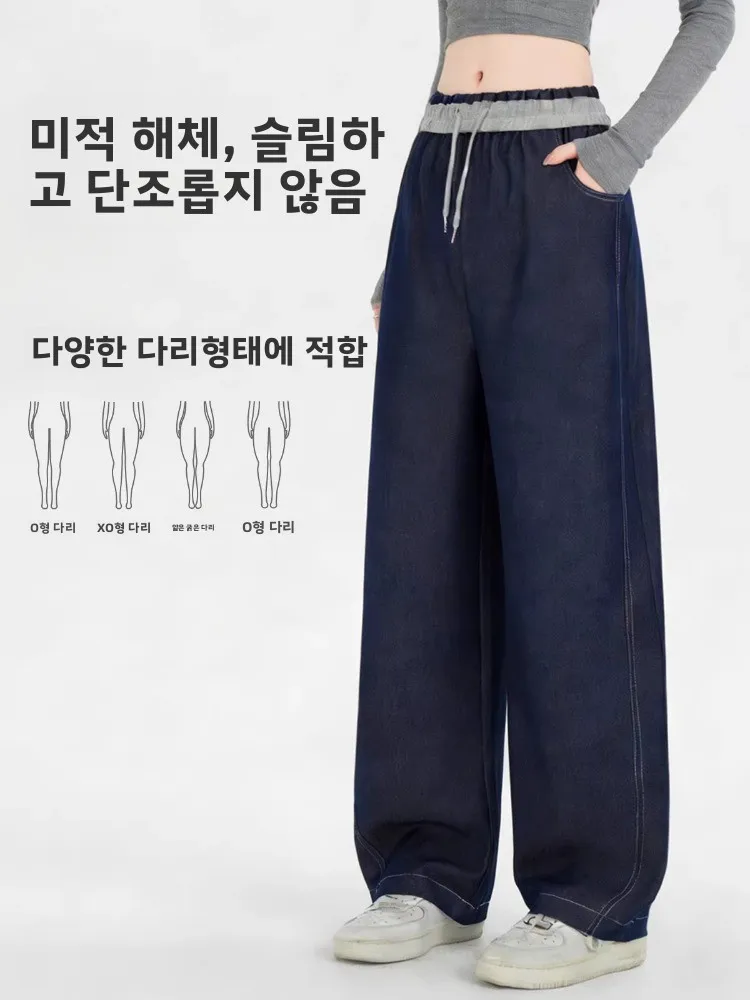 임산부 청바지 봄 여름 얇은 와이드 레그 팬츠 임신 중에도 편안한 비산모용 텐셀 시뮬레이션 캐주얼 롱 팬츠