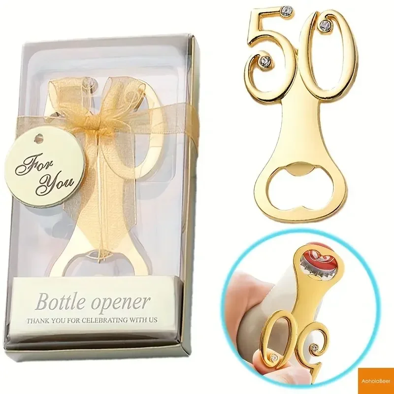 

1pc Digital 50 Bottle Opener Creative 50th Birthday Party Small Gifts for Guests Zinc Alloy Beer Opener Company Celebration Gift