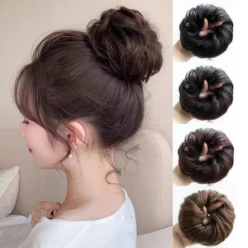 Extension per chignon sintetico, elastico, riccio e disordinato, per acconciature a ciambella da donna