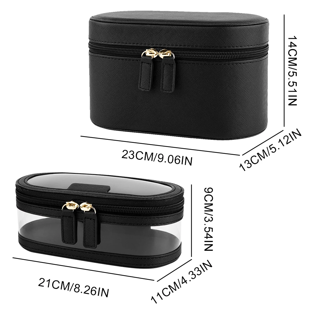 2Pcs PU 메이크업 가방 세트 솔리드 화장품 가방 대용량 여행 세면 용품 가방 지퍼 클로저 지우기 메이크업 가방 메이크업 보관 가방