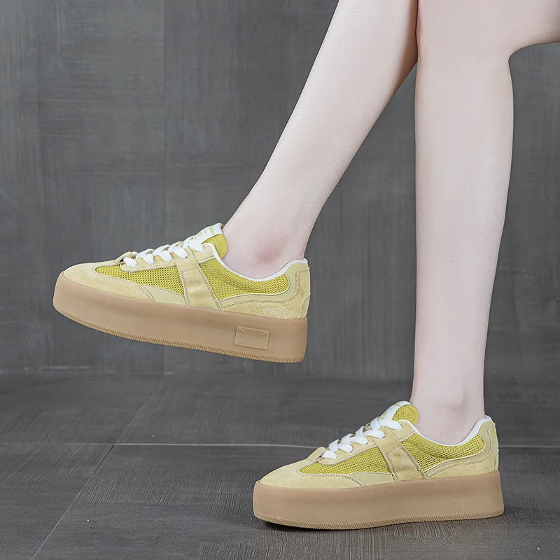 CICIYANG Women's Sneakers Thick-soled 2025 New Genuine Leather Mesh Ladies Moral Training Shoes Casual Spring Flat Shoes Women 5