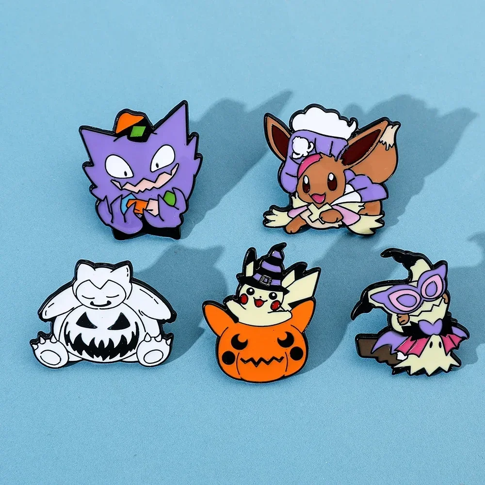 5 Pcs Anime Creativity Brooch Cute Eevee Pikachu Gengar Enamel Pin Metal Badge Jewelry Clothing Backpack Accessories Gift