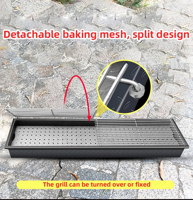 Description Picture 4 of item150cm Long Outdoor Garden Large Gas And Charcoal Grill Combo Smokeless Barbecue BBq Commercial Grill Charcoal Bbq