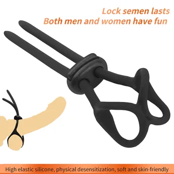 Silicone comfortable adjustable pull delay ring lock thin ring lock string to attract penis ring men's sex products 2