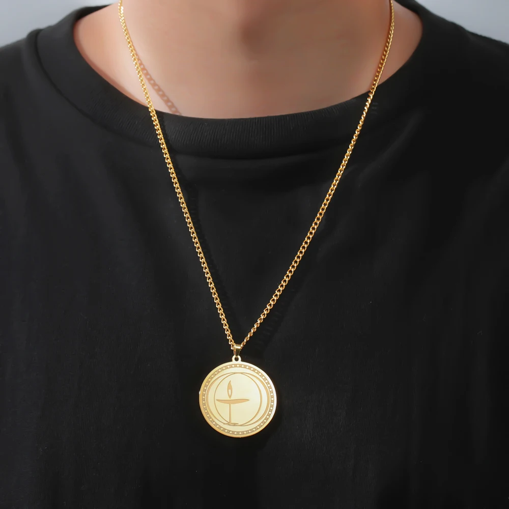 Dawapara Unitarian Universalist Kelch Halskette für Männer Frauen Flammensymbol Talisman Anhänger Edelstahl Schmuck – Detail 5