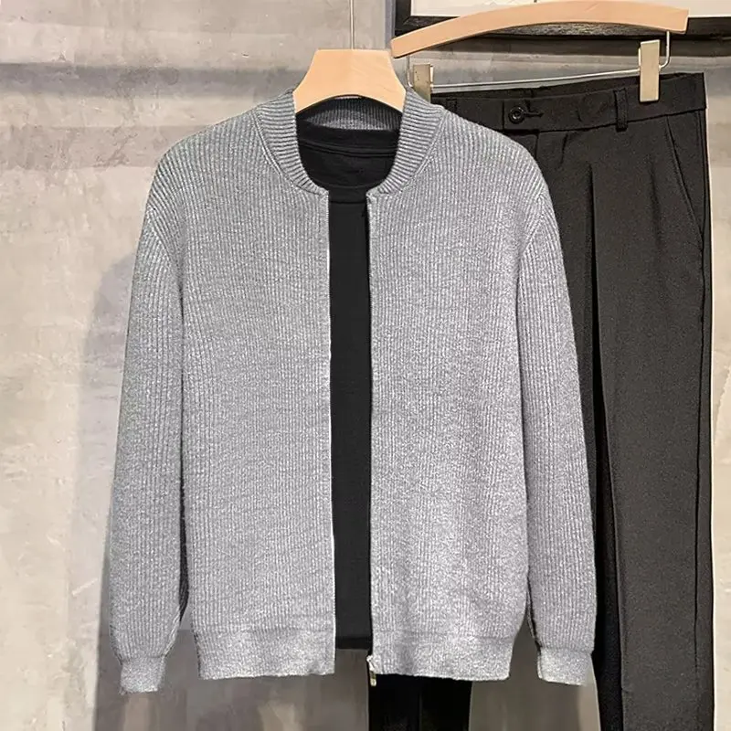 Fashion Mens Autumn Winter New Zip Up Cardigan Knitted Sweater Y2K Style Vintage Slouchy Sweater Jackets Hooded Sweaters For Men 3