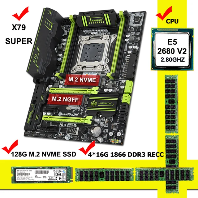 Huananzhi X79 Super Gaming Motherboard Cpu Ram Bundle Dual