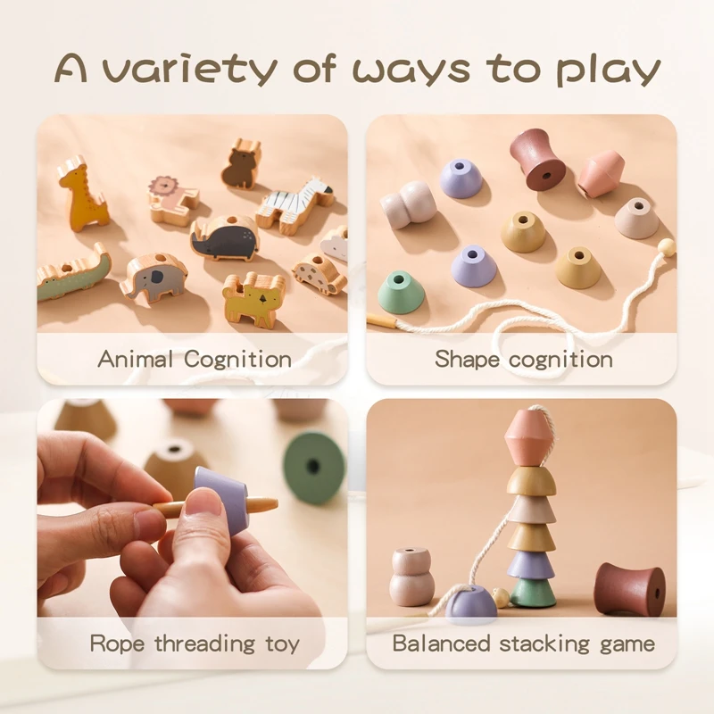 Baby Animal Threading Toys Wooden Stacking Toys Blocks Board Games