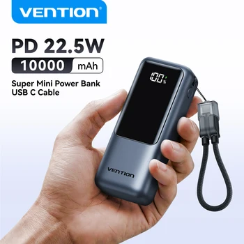 Vention Power Bank Mini da 10000mAh, Caricabatterie Portatile da 22.5W con Cavo USB-C Integrato, Ricarica Rapida PD 3.0 per iPhone 17 Samsung S25 S24