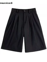 Mauroicardi Spring Summer Loose Casual Soft Black Pleated Shorts for Men Mens with High Waist Short Straight Pants Clothes 2024 - Image 5