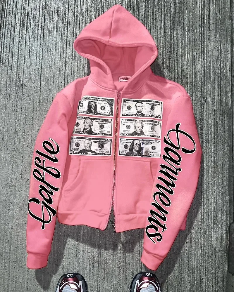 Fashionable new streetwear men zipper hoodie letter printed