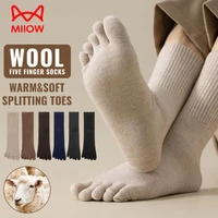 MiiOW Men Five Finger Sock Cold Resistant Cashmere Split Toe Sock Thicken Heated Winter Warm Merino Wool Socks Business Dress