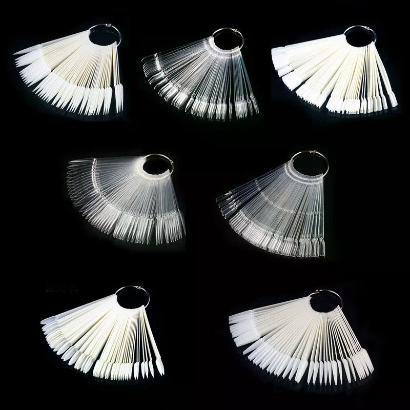 50Pcs False Nail Tips Polish Palette Nail Art Practice Color Display Sticker, Press On Nails Showing Shelf for DIY Manicure Tool