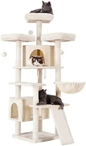 

Tree Large Cat Tower for Indoor Cats,Multi-Level Cat Furniture Condo for Cats with 3 Padded Plush Perch, Cozy Basket and Scratch