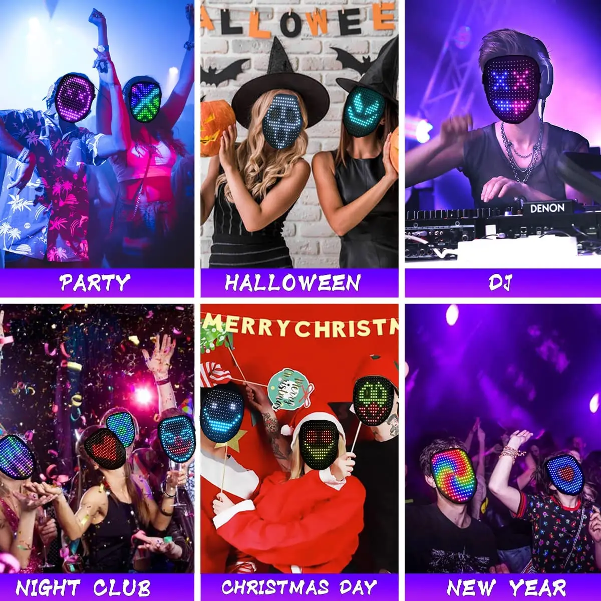 Programável Máscara Facial Transformando Halloween Máscara Cosplay Party Masquerade