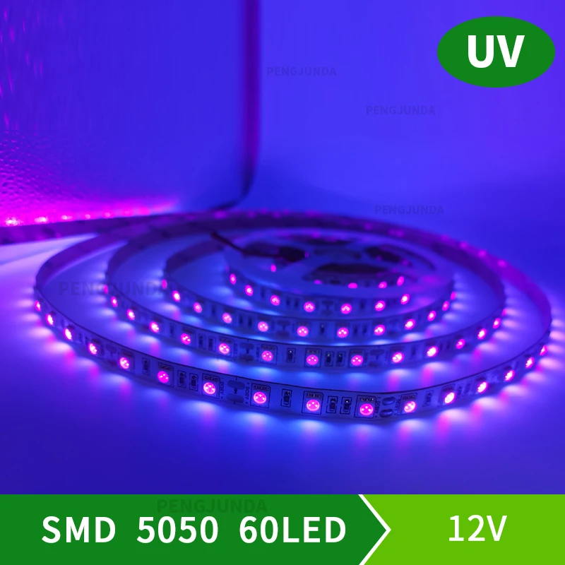 УФ светодиодная лента 12 В DC SMD 5050 5 м водонепроницаемая фиолетовая Гибкая