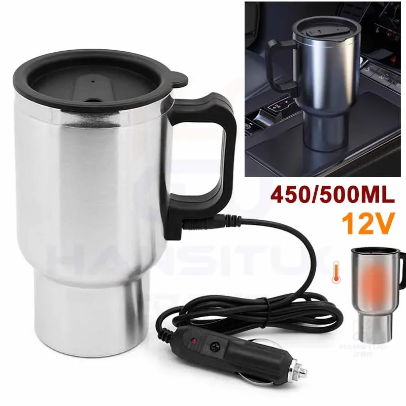 12V 500ML Car Electric Kettle Car Heating Cup Stainless Steel Thermos Heating Water Bottle Car Kettle Thermos for Water Tea Milk