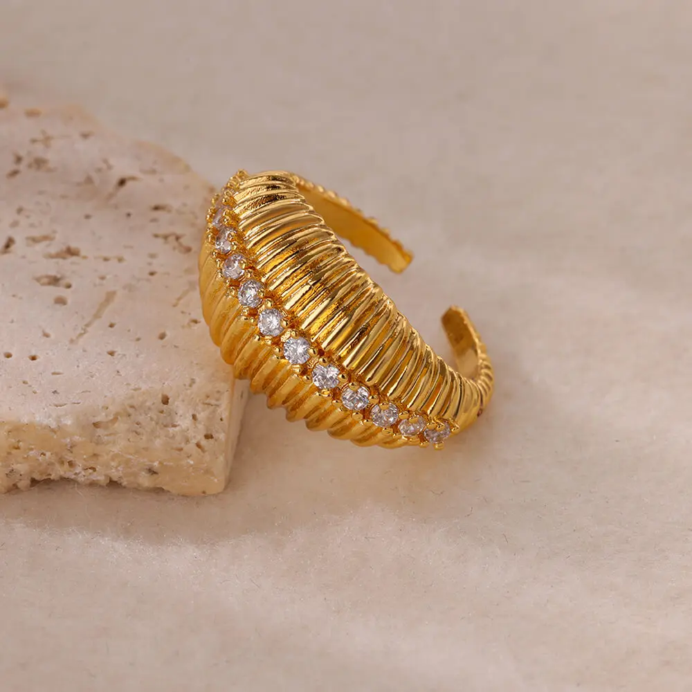Zircon Chunky Mussel Rings Gold Color Stainless Steel Geometric Opening Ring