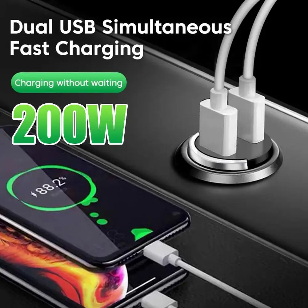 200w Car Invisible Fast Charger Super Fast Charging Adapter Portable Cigarette Mini Automotive Accessories Lighter Interior E7R5