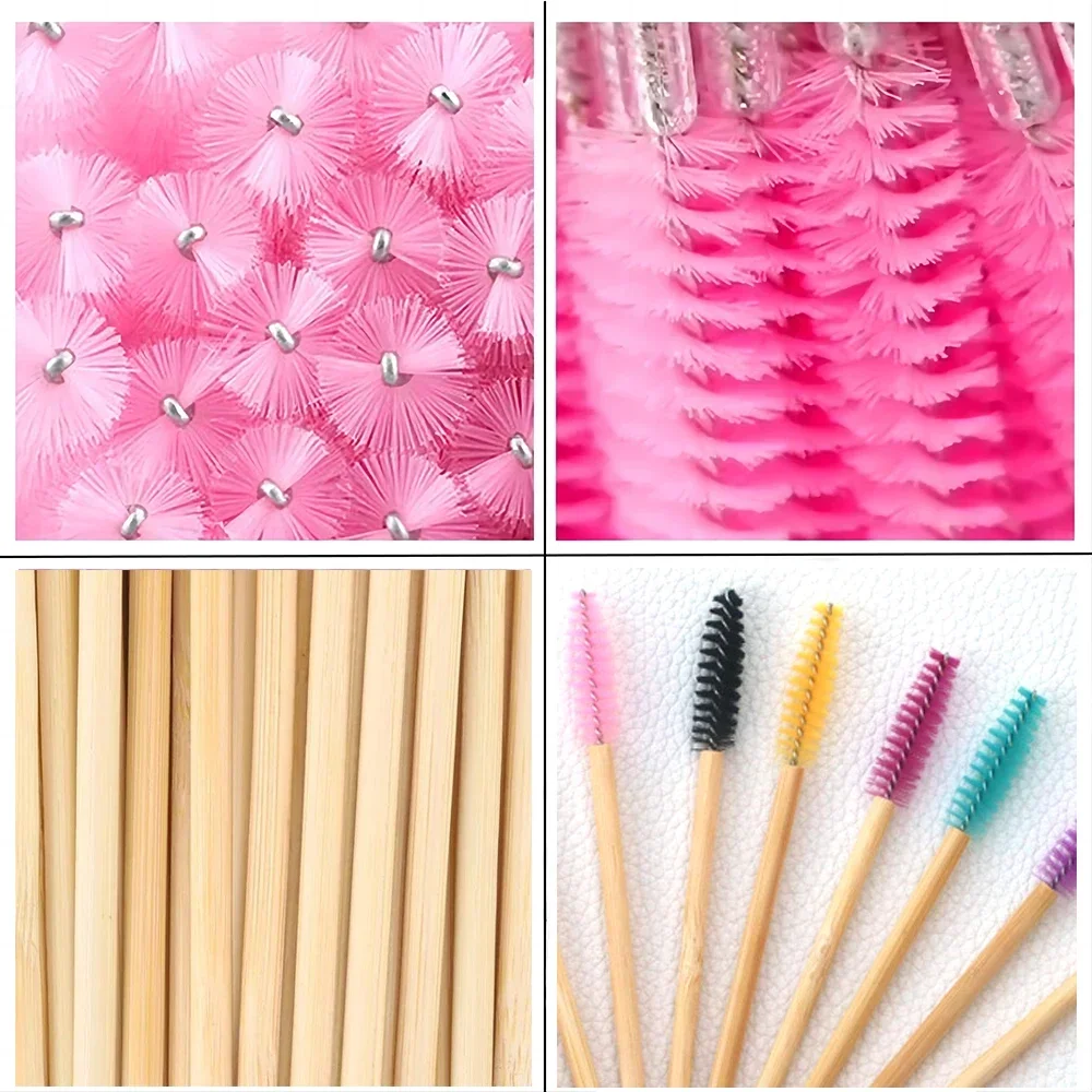 Makeup Brush Set 50pcs Eyelash Brush Bamboo Mascara Wands For Eyebrow Eyelash Spoolies Eyeliner Brush Lip Applicator Lash Extension