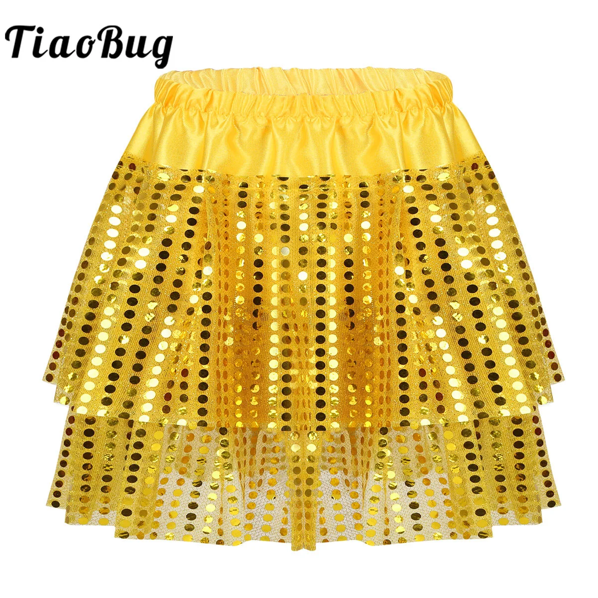 Kids Girls Sequins Dance Skirts Elastic Waistband Latin Jazz Dance