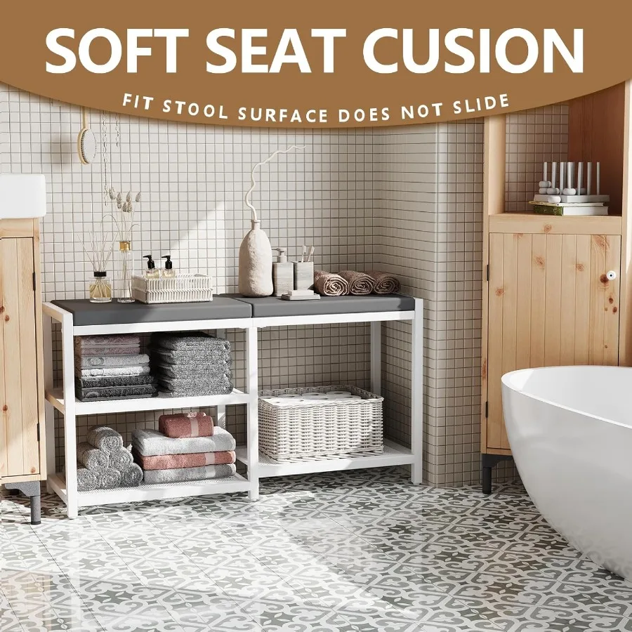 Shoe Bench Rack Storage Bench with Seat Cushion Stable Entryway Bench Holds Up to 300 lb 35 L x 12 W x 17 H White