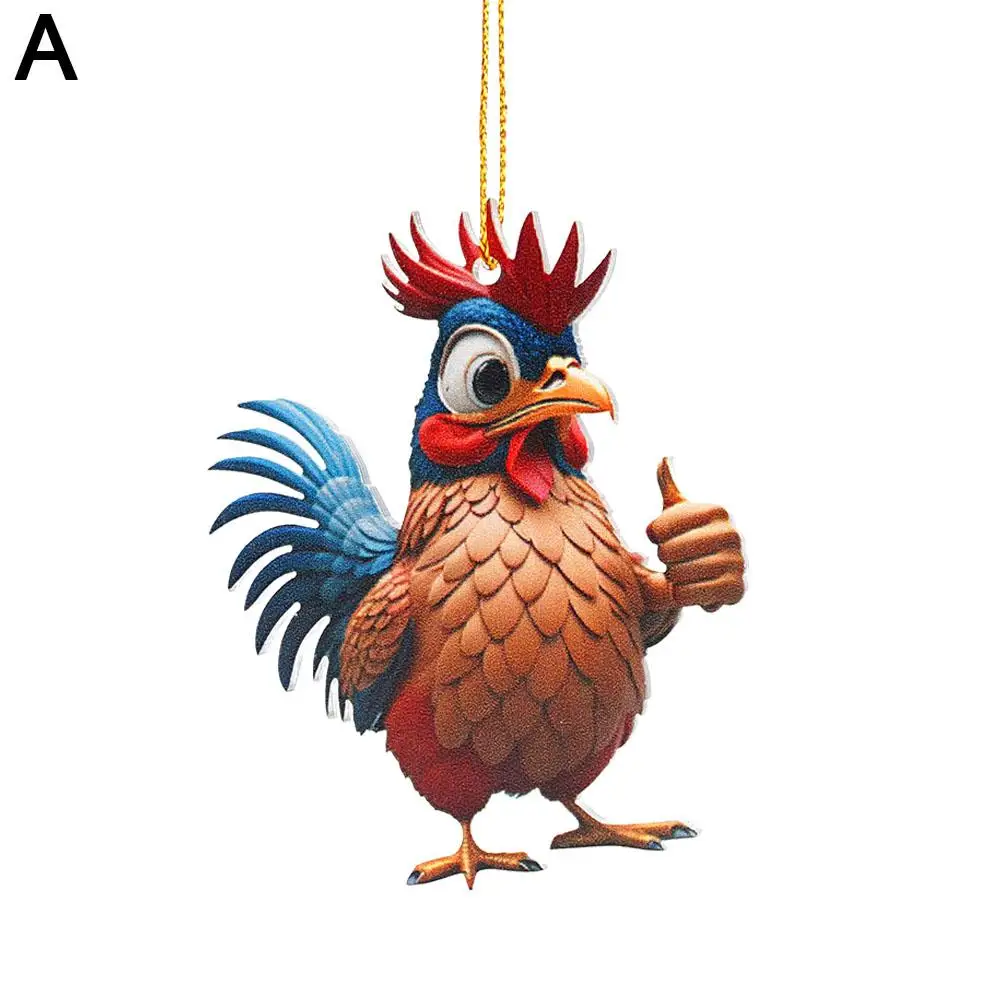 Christmas Tree Decoration Chicken Ornament Cock With String Light 2d  Acrylic Flat Pattern Hanging Ornament Rooster Pendant Decor - AliExpress