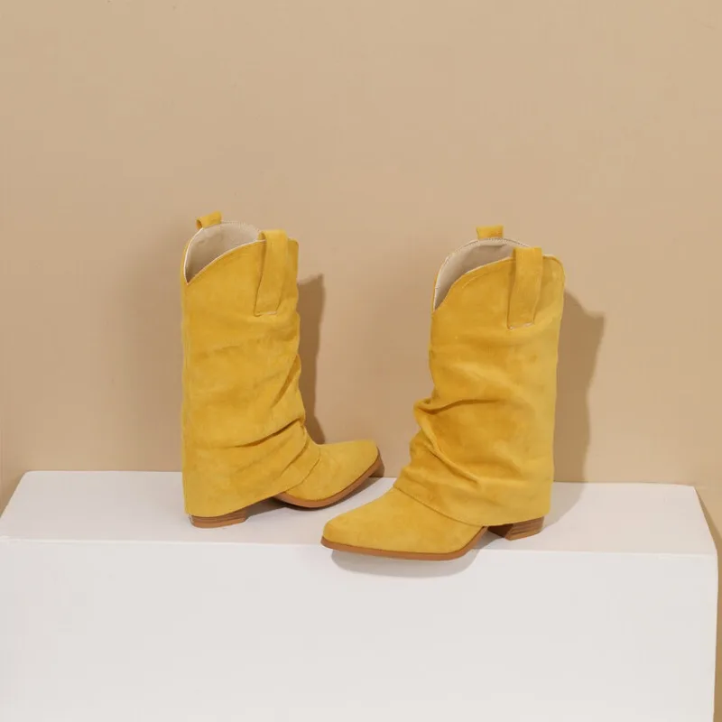 Blapunka-botas de vaquero del oeste para mujer, zapatos holgados