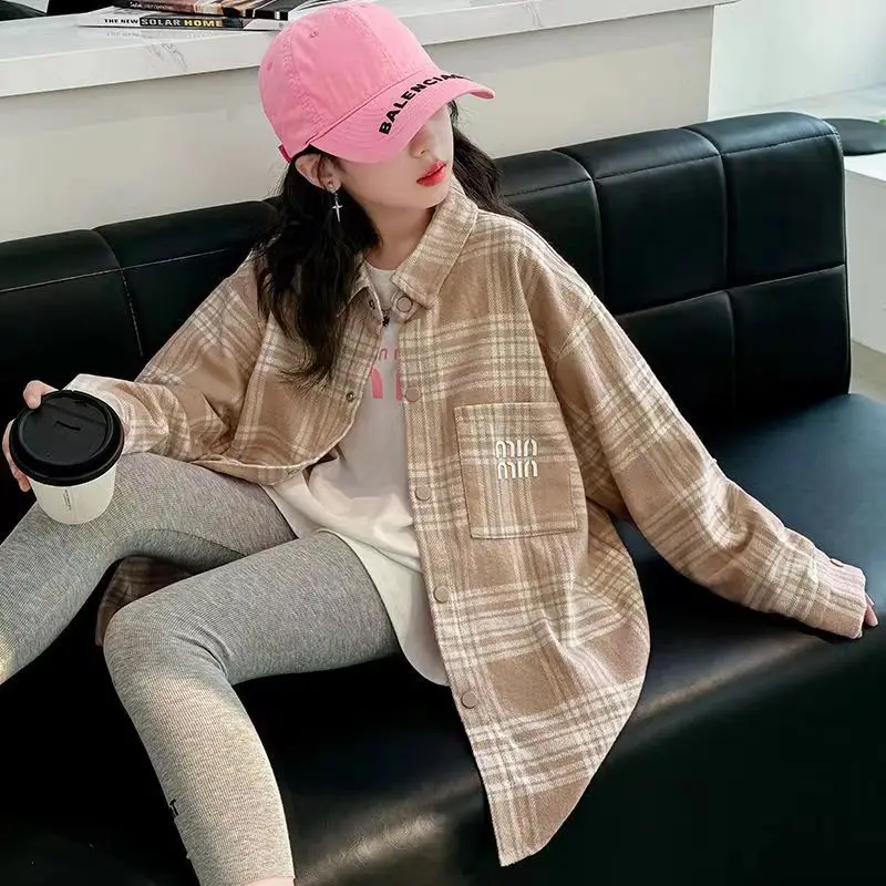 Baby Girl Clothes Girls Shirt Network Red Korean Version Girls Casual Plaid Shirt Loose Top Big Child Spring Coat