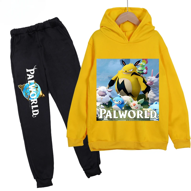 thumbnail image 1 of Conjunto de sudadera y pantalones con capucha de polar con estampado infantil de Palworld, conjunto deportivo de 2 piezas adecuado para conjuntos de niños y niñas, 1 of 5