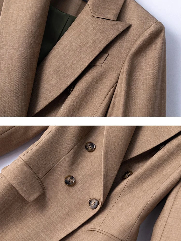 [LANMREM] Office Lady Suits Set Women Double Breasted Gathered Waist Fit Blazers High Waist Straight Slim Pants 2024 New 26D9063