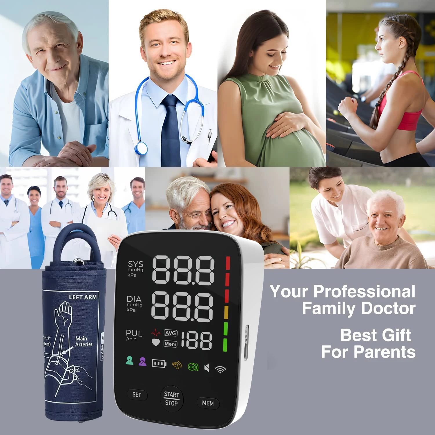 Blood Pressure Monitor Digital Electronic Upper Arm Style Big LED Screen 2X120 Groups