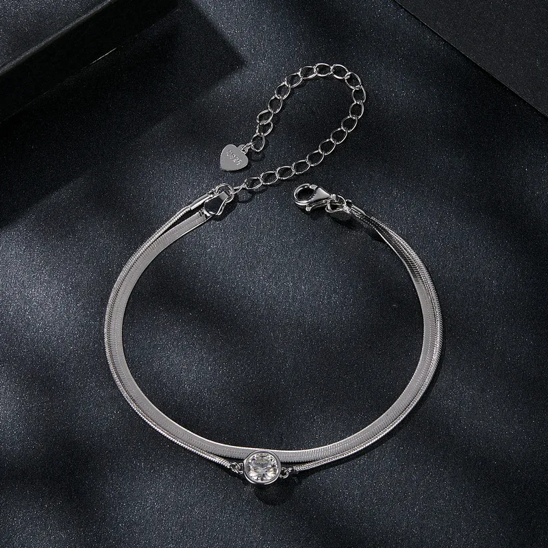 Bamoer U 0.5CT Moissanite Bracelet Double Layer Flat Wrist Chain Original Fit for Women Daily Luxury Gift 925 Sterling Silver 5