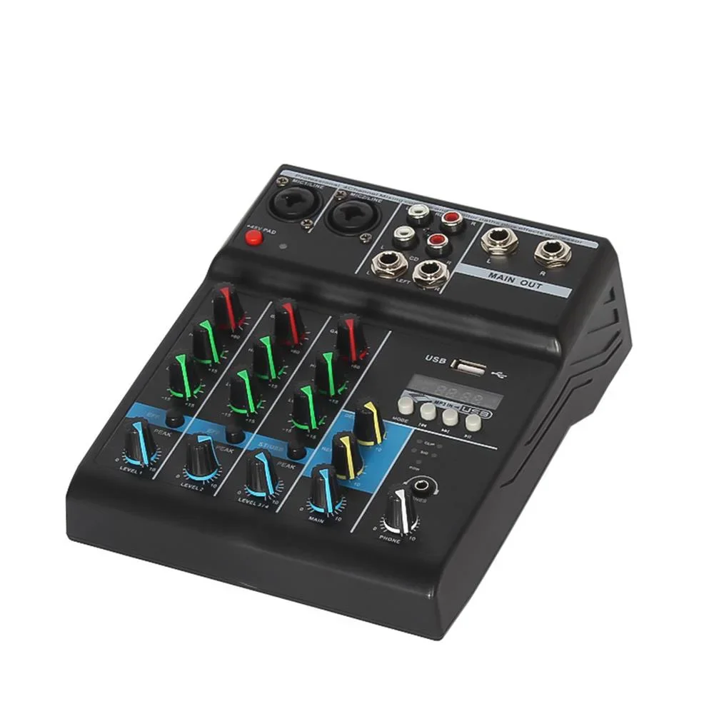 * 4-channel Audio Mixer Portable Live Sound Mixing Console Phantom Power Monitor Interface Computer EU / AU Plug DJ Controller