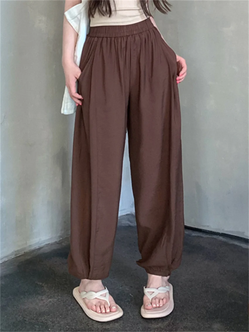 

Alien Kitty M-XL Women Casual Solid Pants Chic Autumn Fashion Loose Elastic Waist 2023 OL New High Street Minimalist All Match